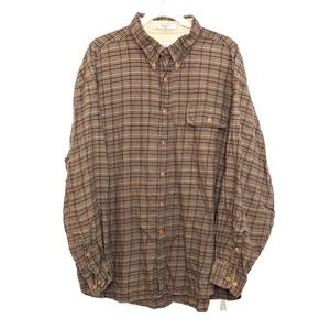 Orvis Shirt Mens XXL Button Plaid Brown Black Red Outdoor Long Sleeve Cotton